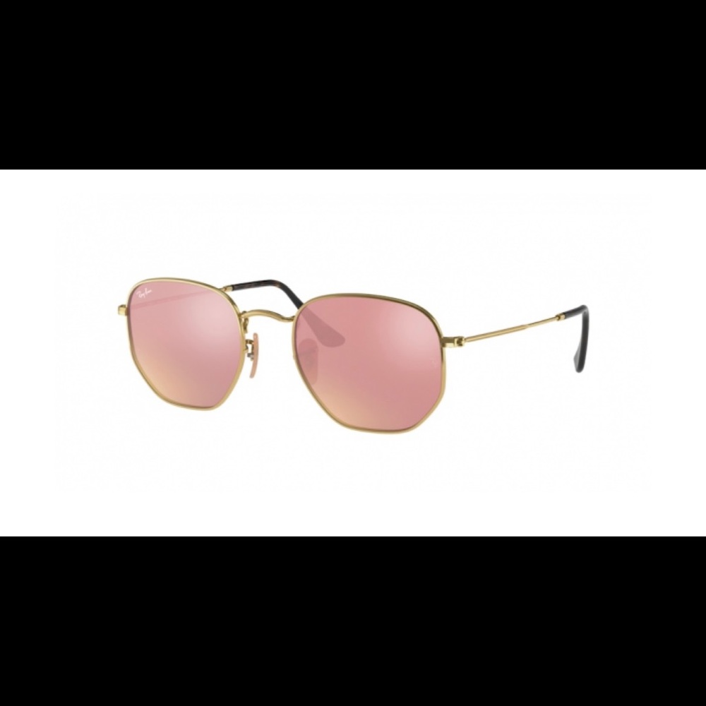 Ray-Ban gold hexagon sunglasses w pink mirror NWT
